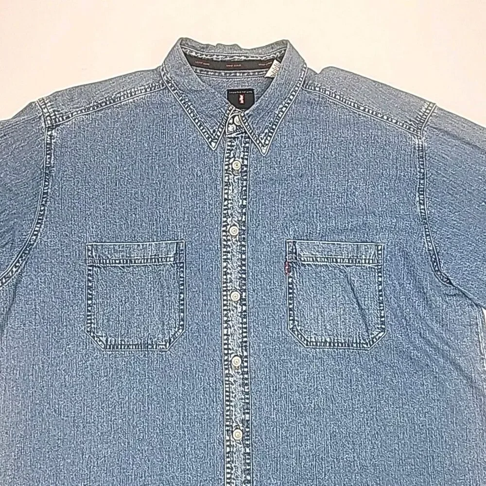 Levi's Red Tab Denim Shirt Men Size XL Blue Button Medium Wash Oversized